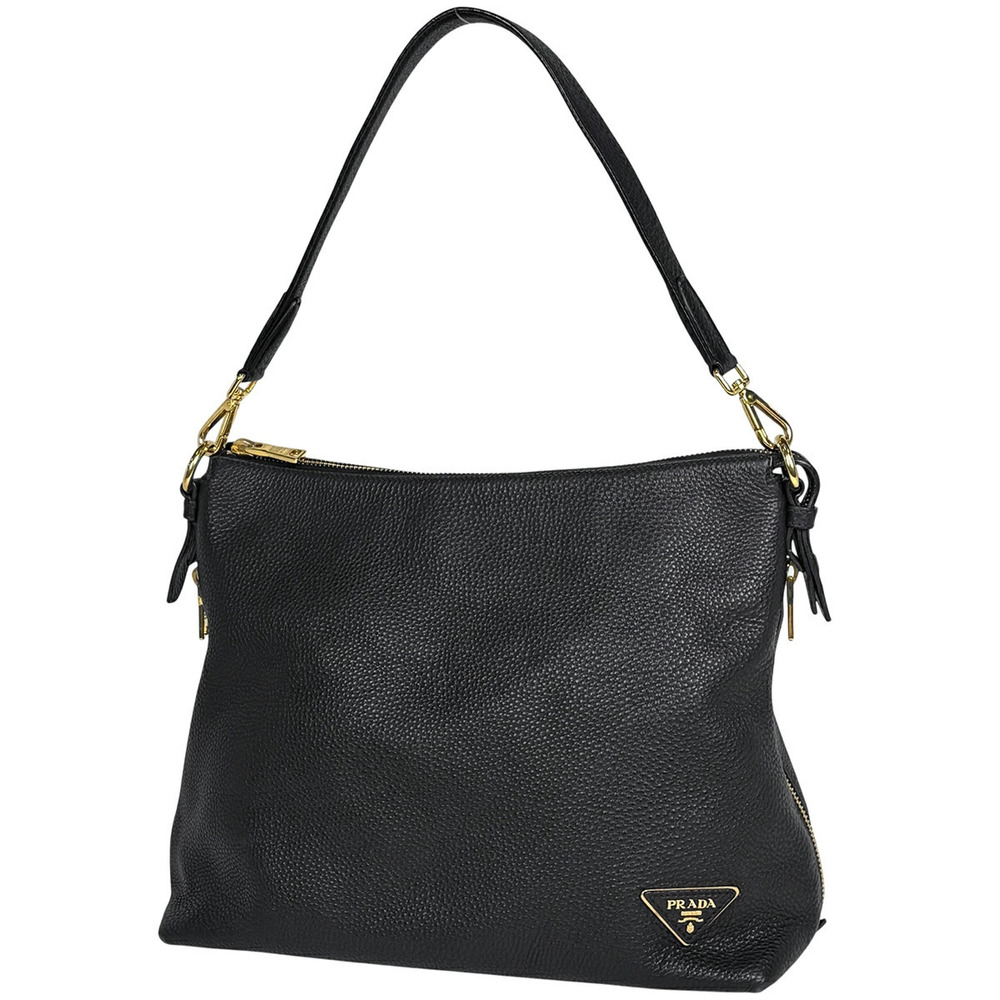 Prada Plate Shoulder Bag Leather Nero Black